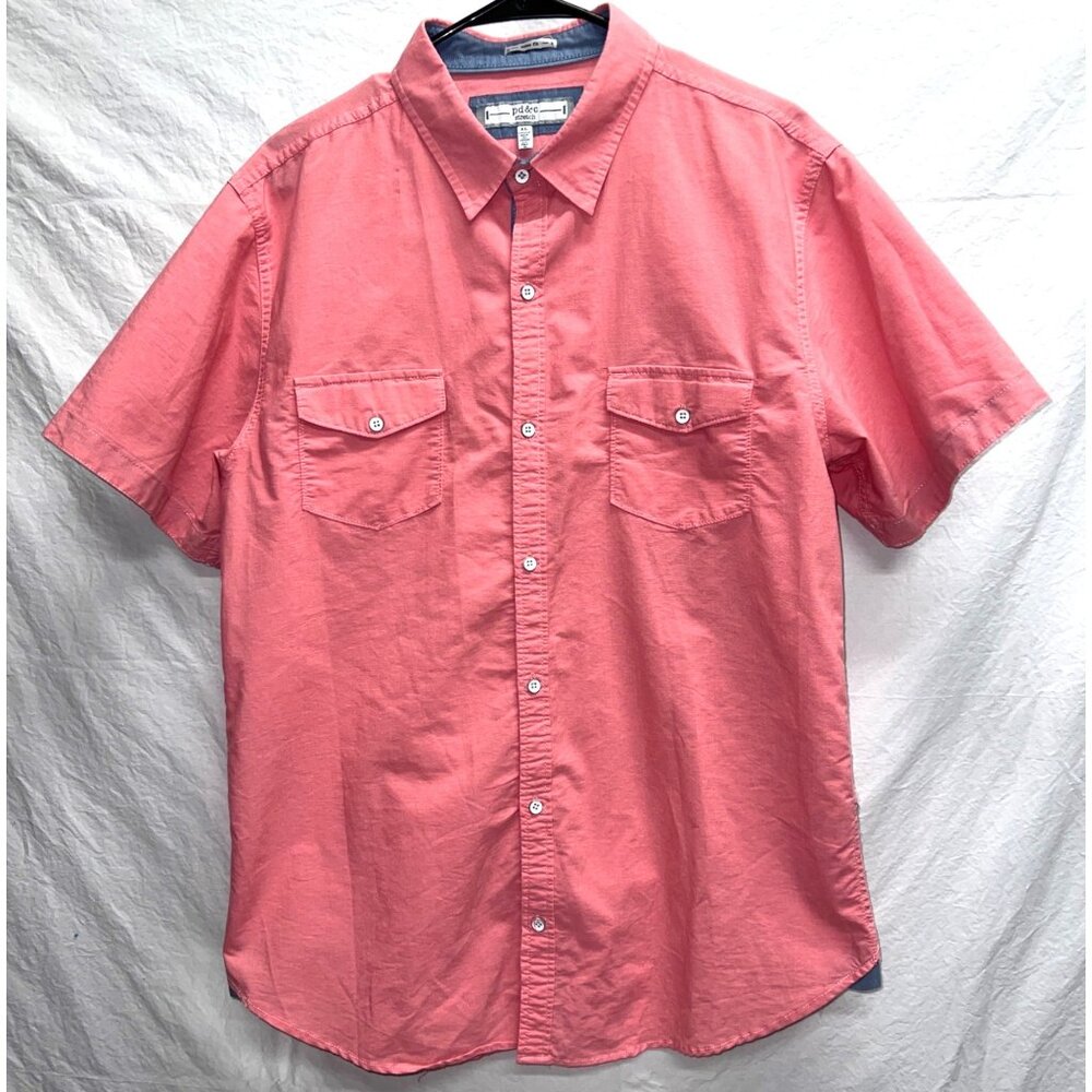 Pd&C Slim Fit Stretch Coral and Gray Short Sleeve ButtonUp Shirt XL Cotton Blend